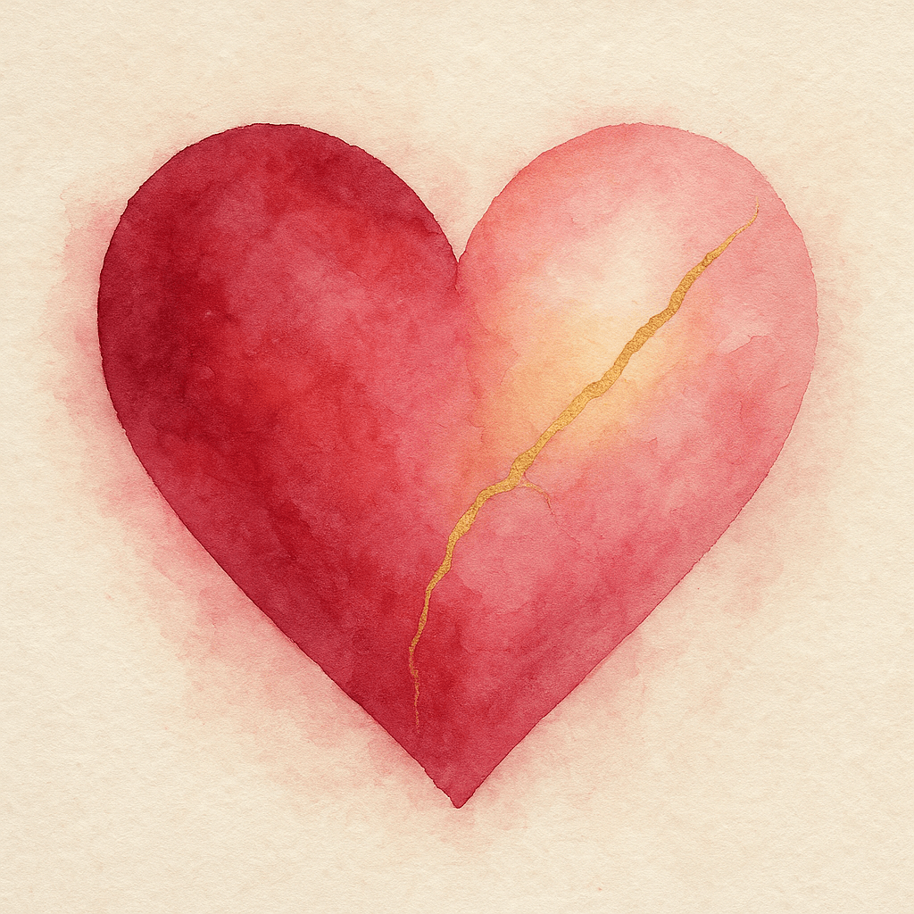 Picture of a heart relaying the healing message. Grace shining through the cracks